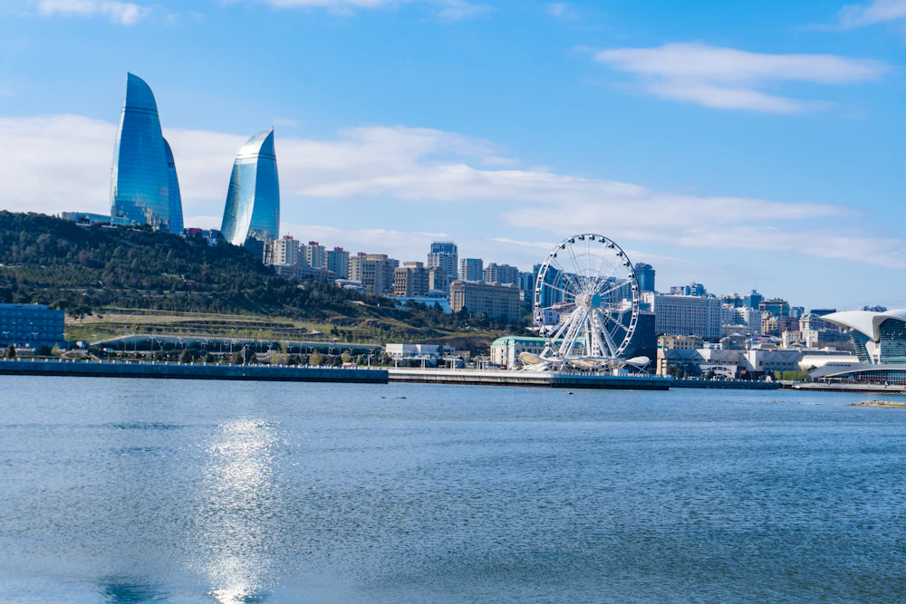 Baku skyline beside the Caspian Sea