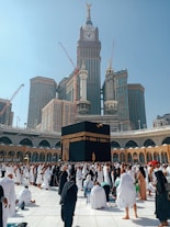 Muslims pray at the kaaba in mecca.