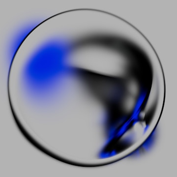 A blue and black abstract shape is inside a circle.