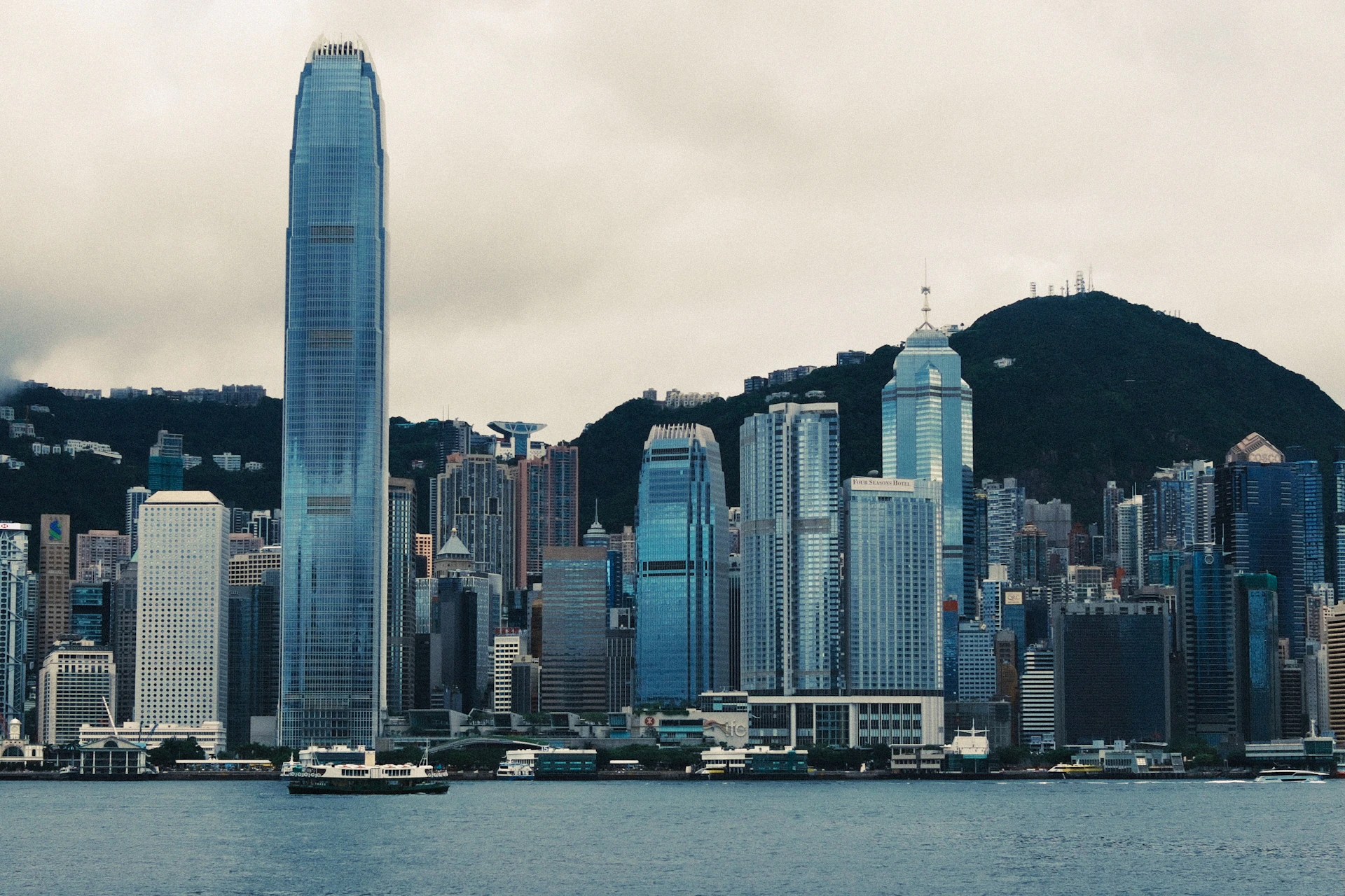 Hong kong's stunning skyline dominates the waterfront.