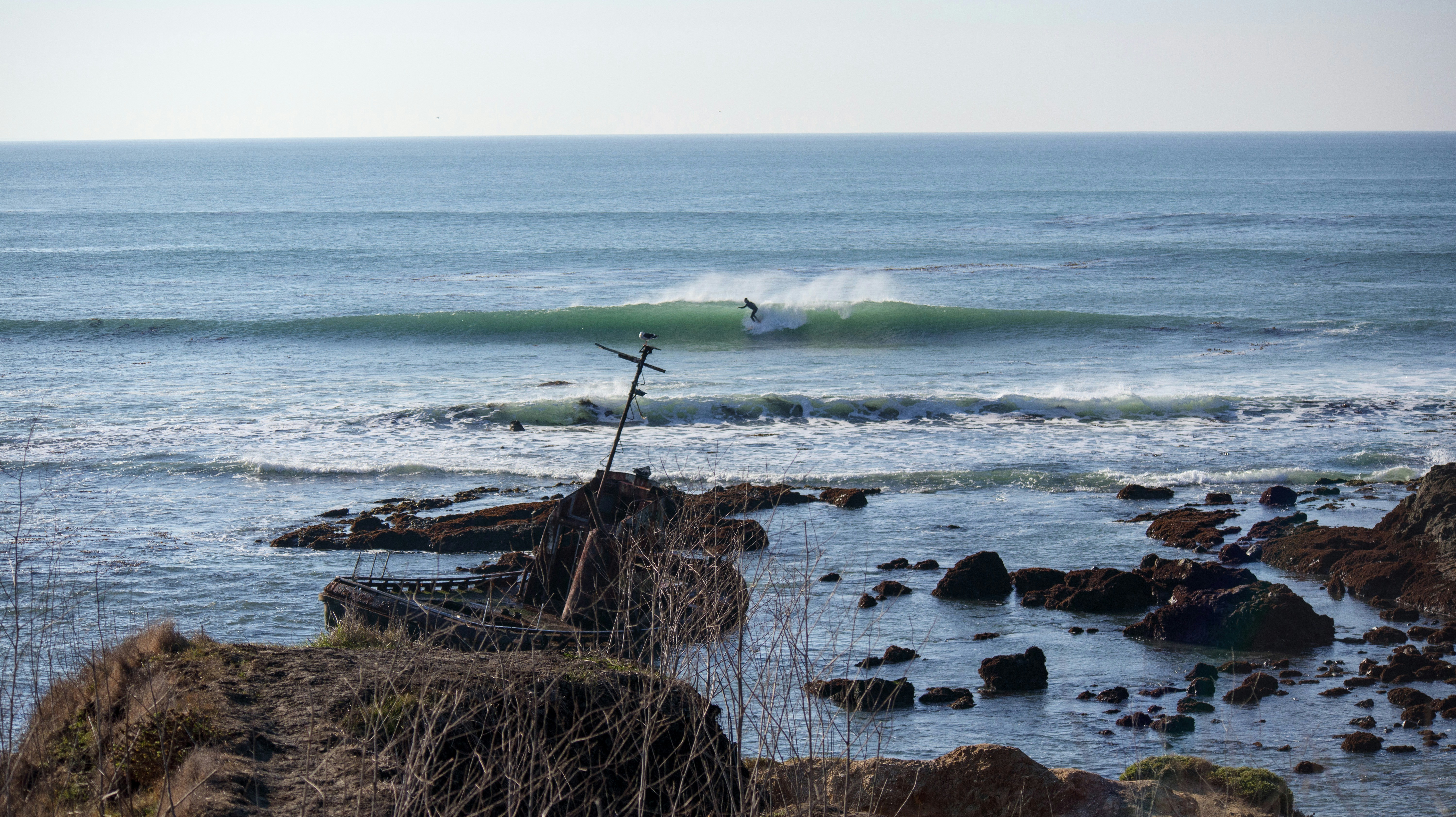 A surfer rides a wave in the ocean.