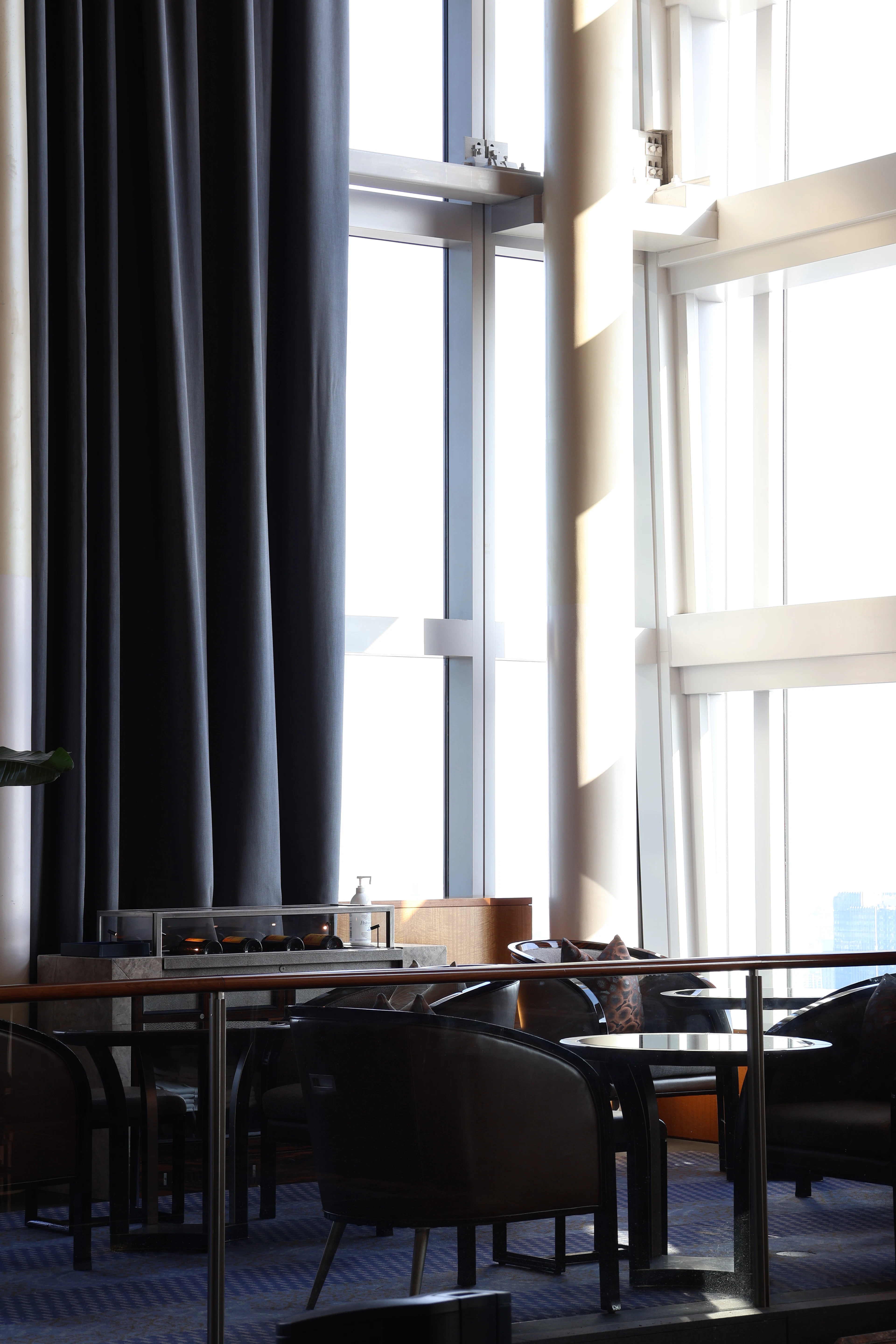 Elegant hotel interior with tall windows