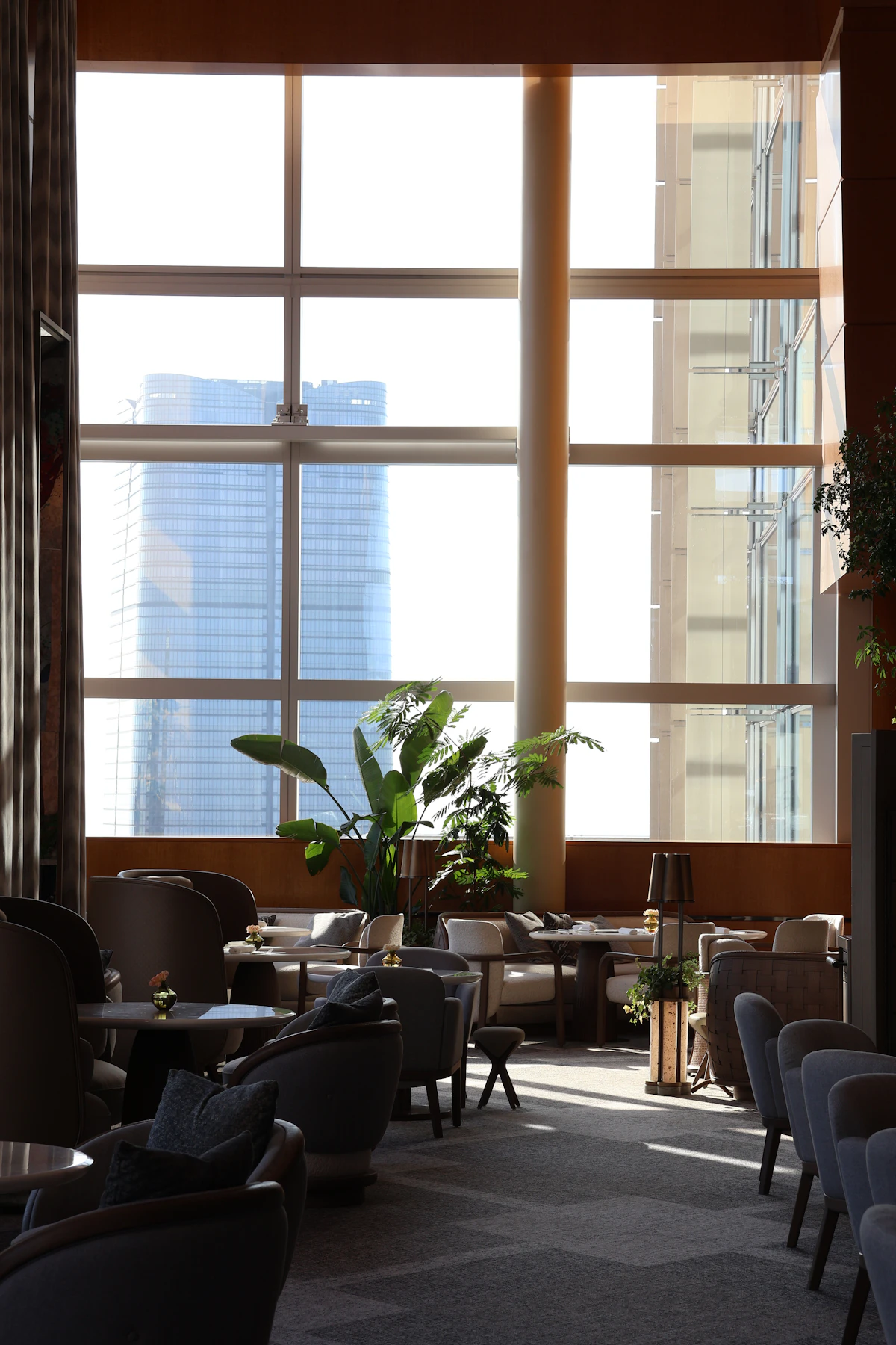 Modern lounge with city view
