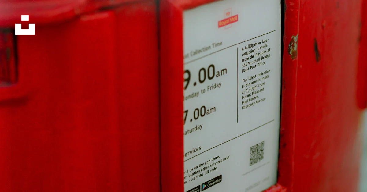 Collection Times Label Red postbox displaying a collection time schedule. photo – Free Post ...