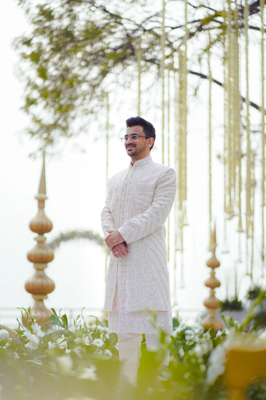 Groom in an ivory sherwani