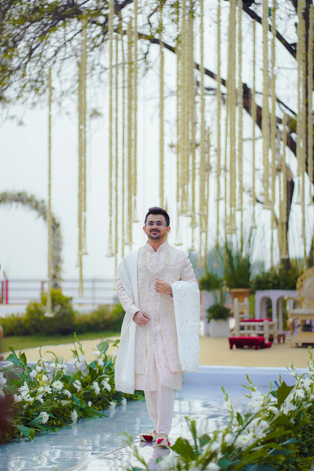 Groom in a traditional embroidered wedding outfit