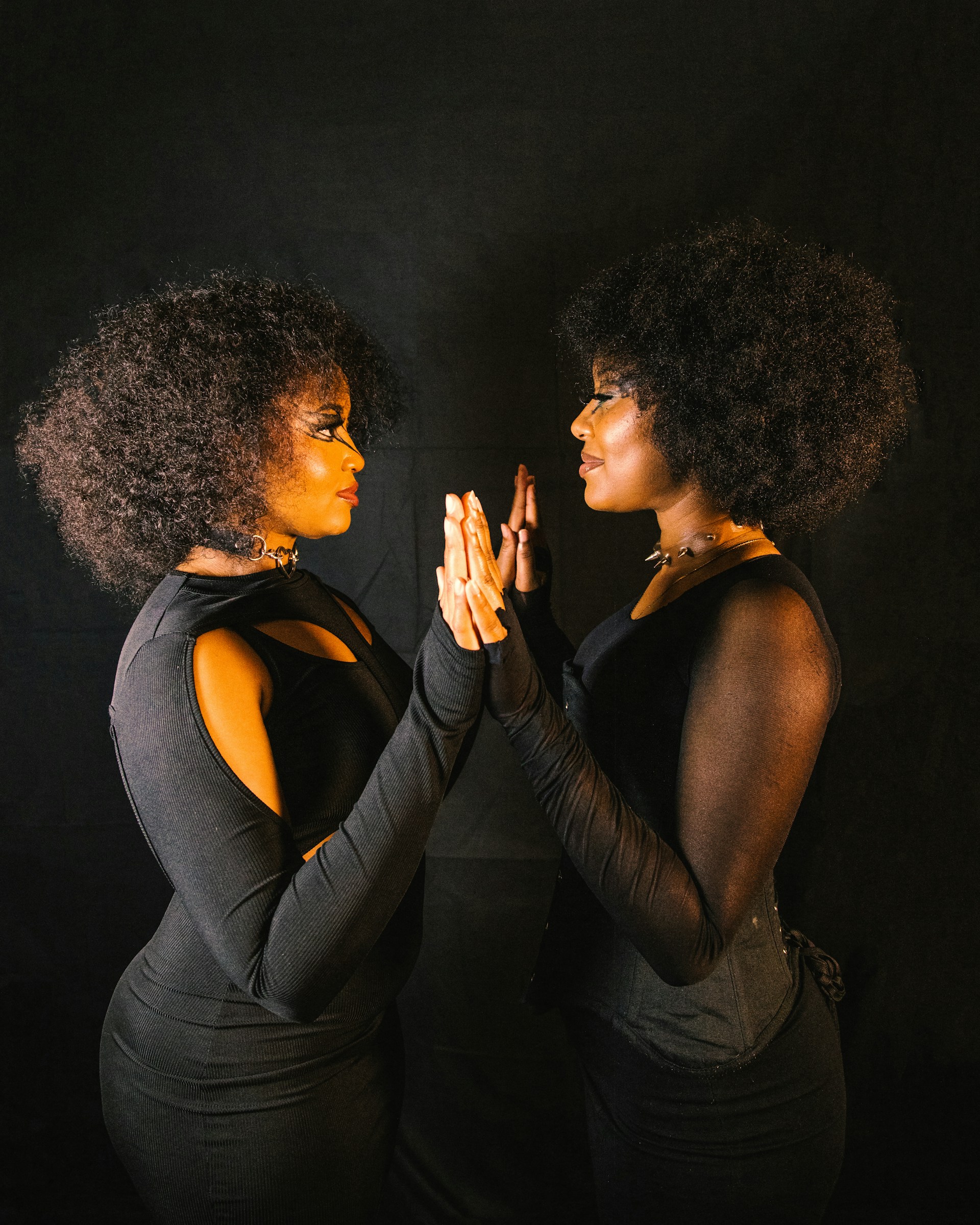 Two women look into each other's eyes.