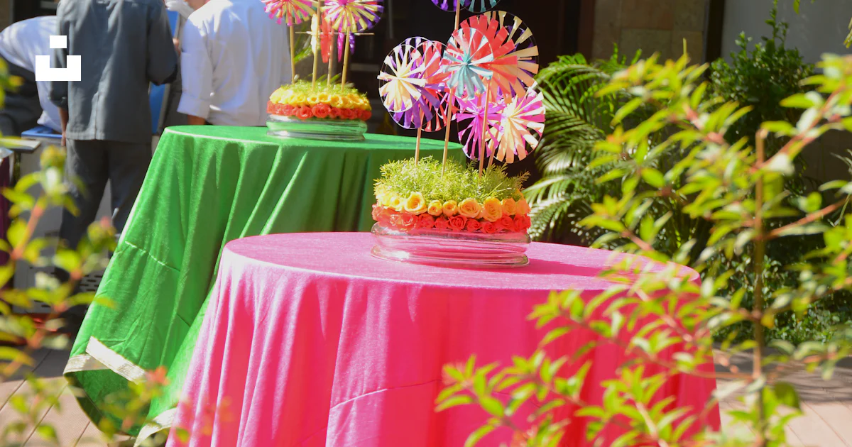 Colorful Tableas Colorful tables are set for an outdoor event. photo – Free Wedding ...