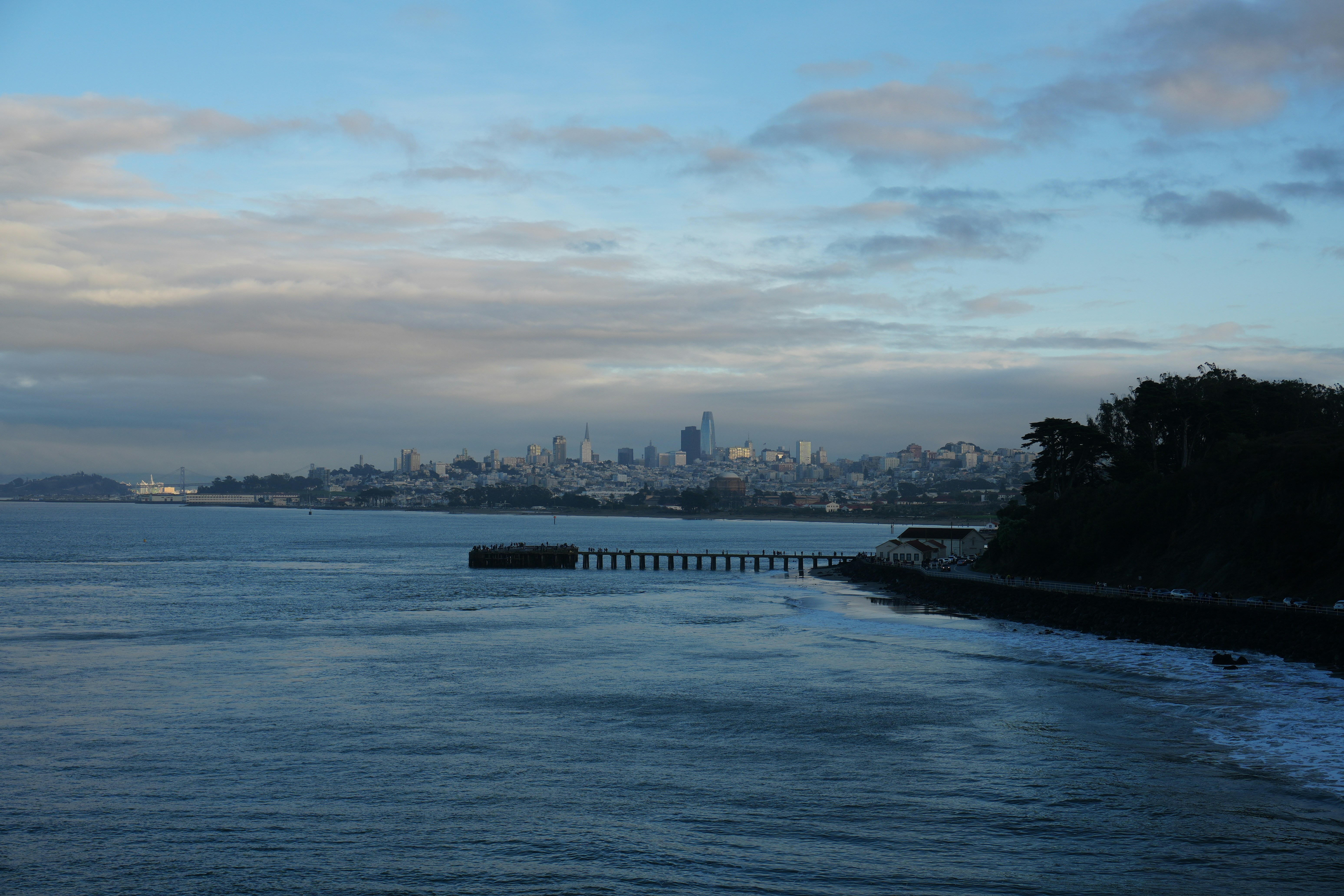San francisco skyline is seen across the bay.