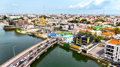 An aerial view of a busy city.