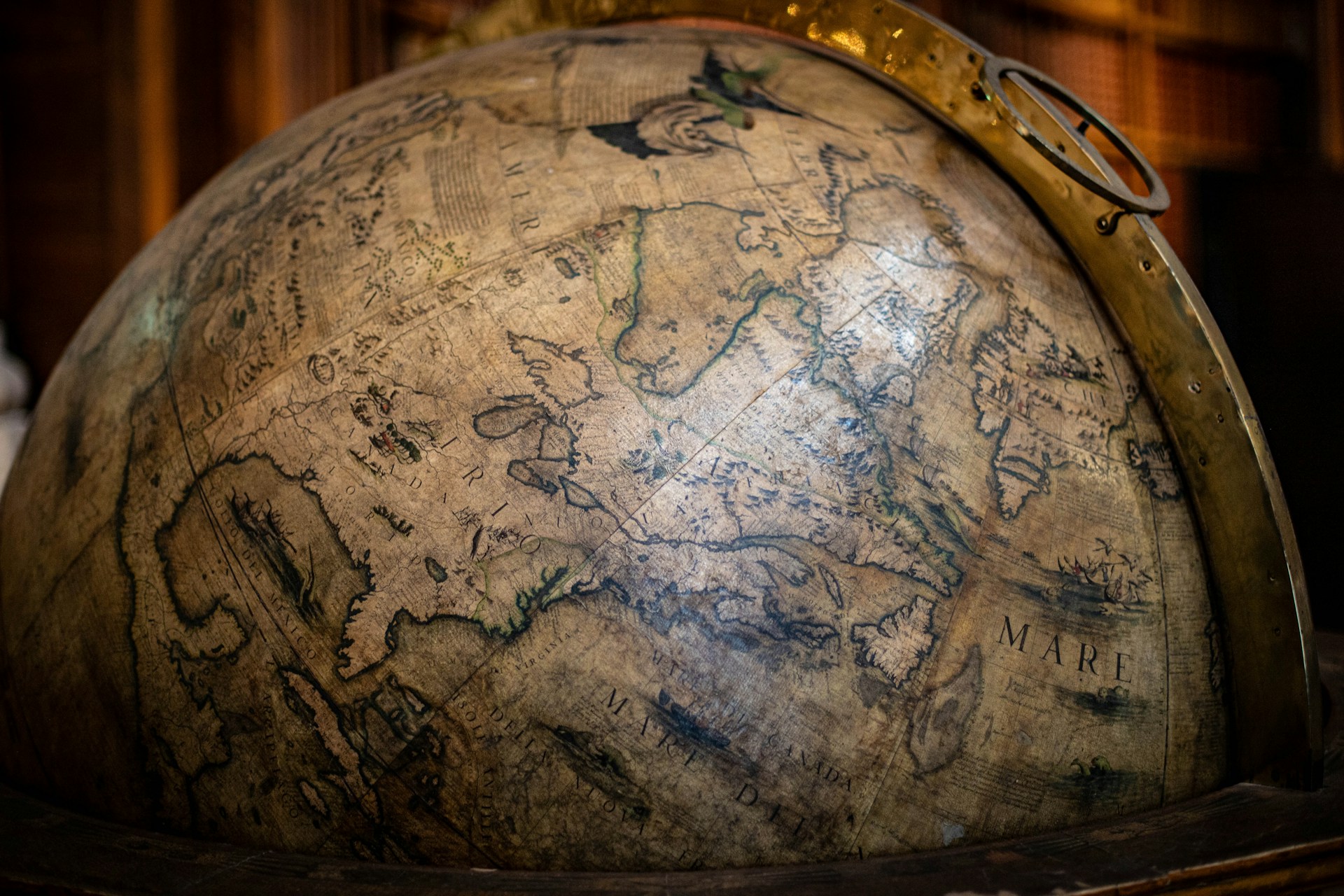 An old globe with maps.