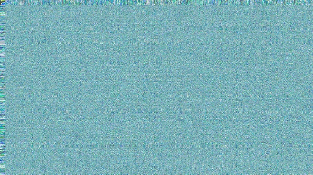 Blue and green static fills the screen.
