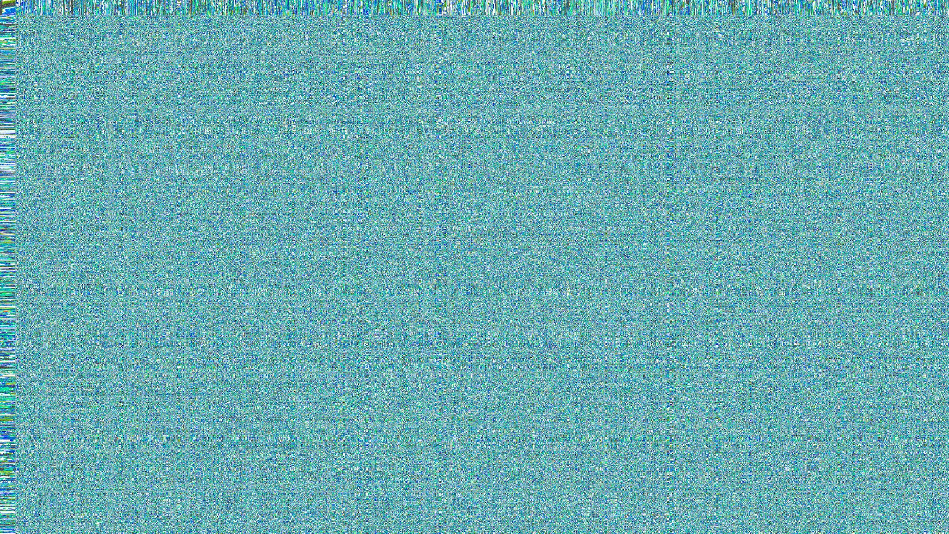 Blue and green static fills the screen.