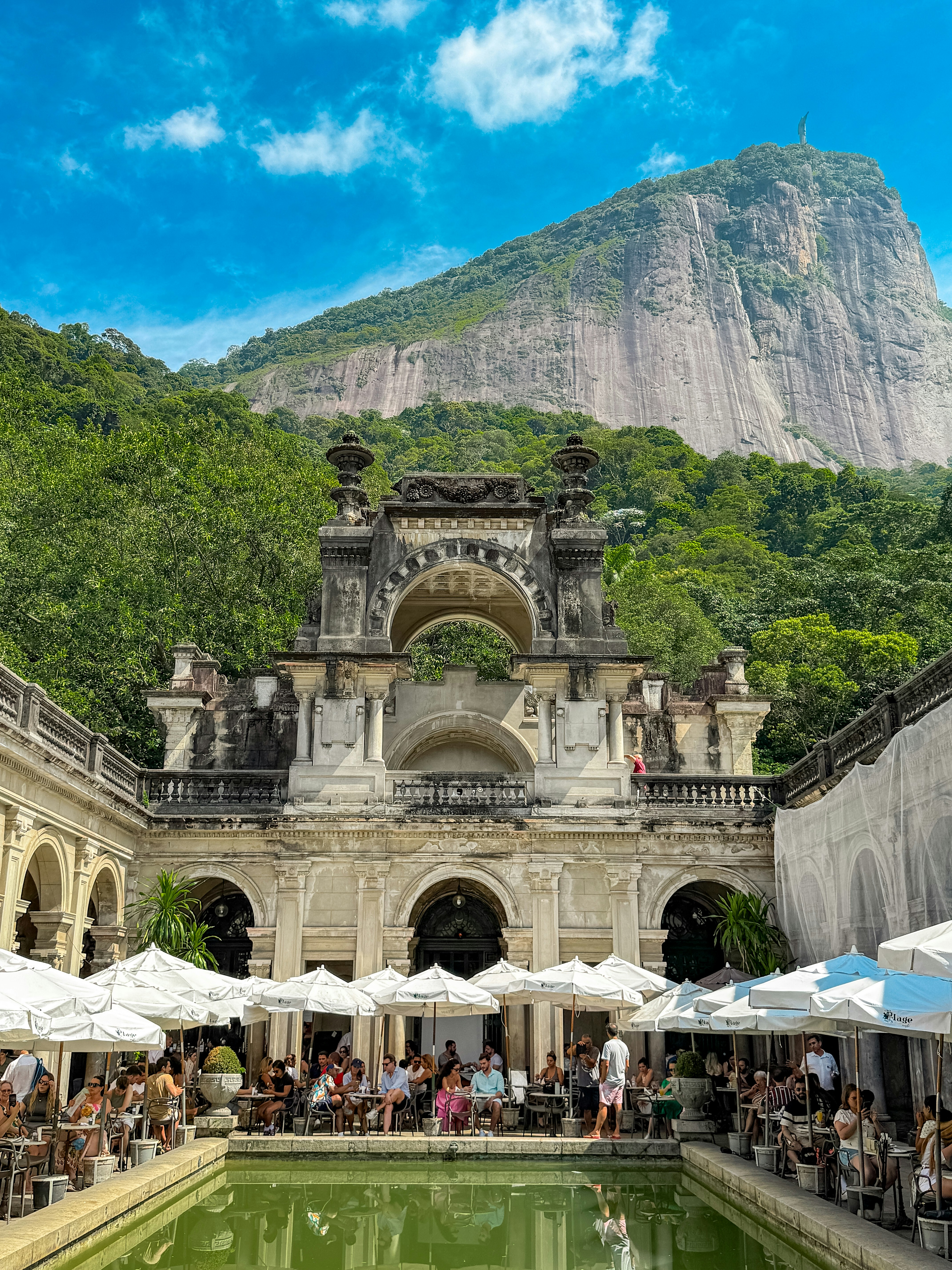 Historic building with a mountain view.
