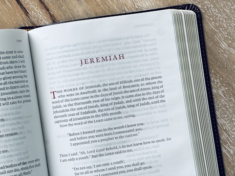 The book of jeremiah is open and displayed.