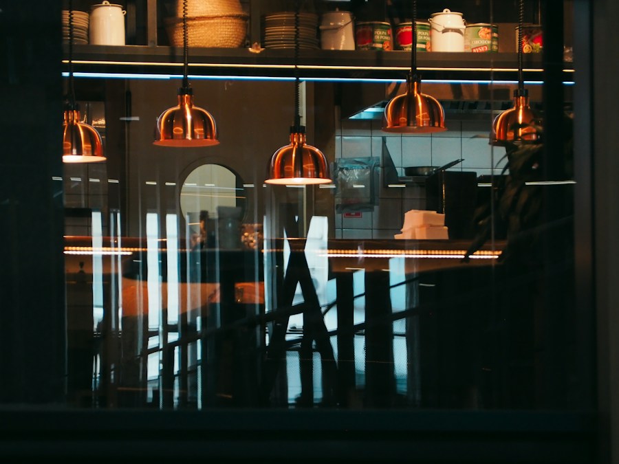 Copper pendant lights restaurant