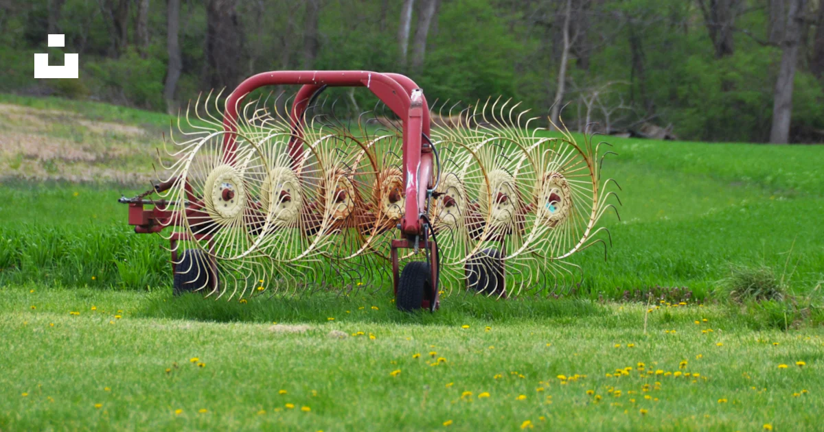 Hay rake rests in a grassy field. photo – Free Grass Image on Unsplash