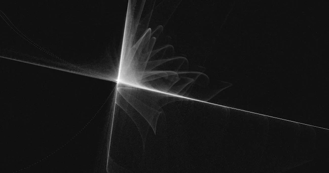 Intersecting lines of light in space.