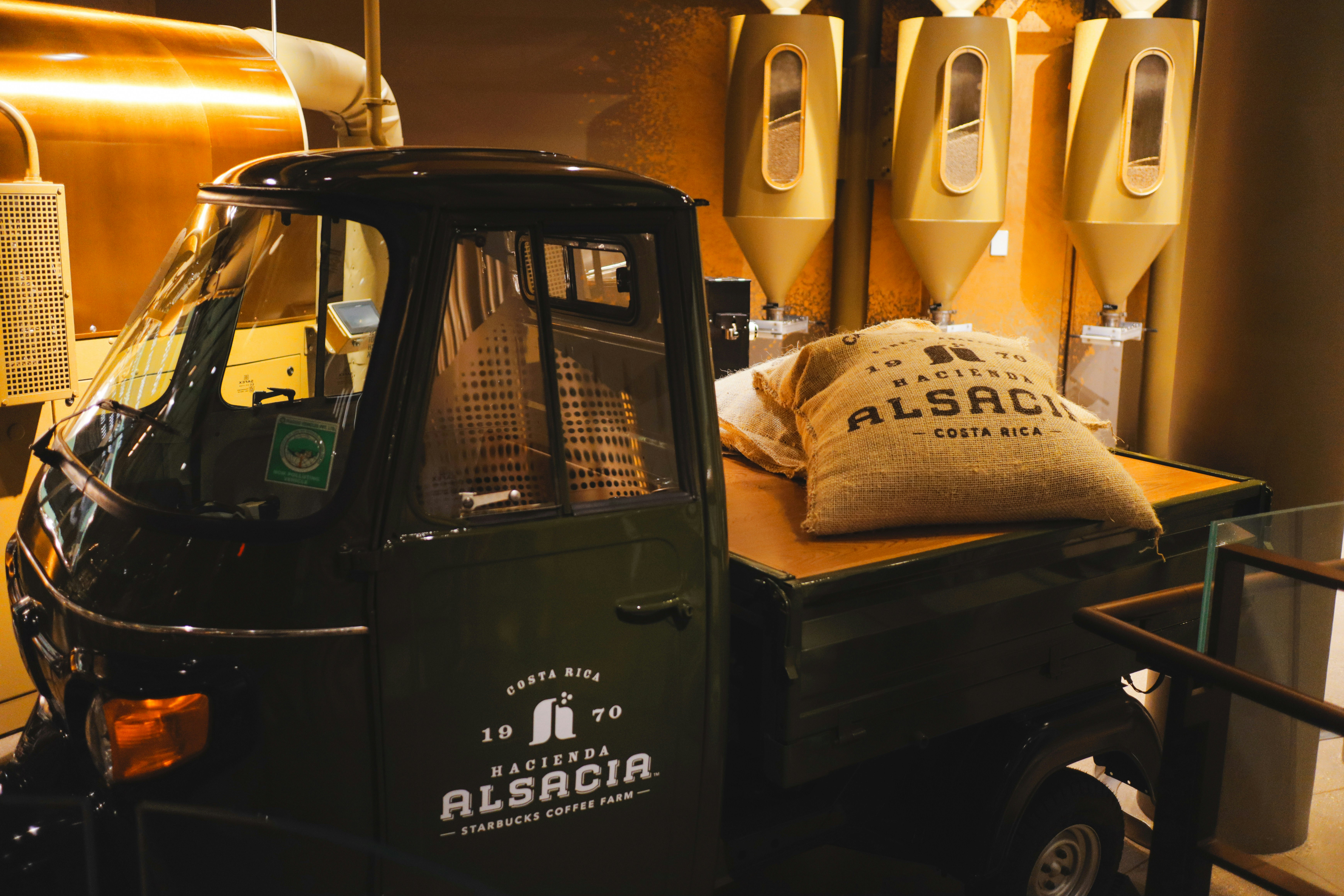 A truck with coffee beans in a shop.