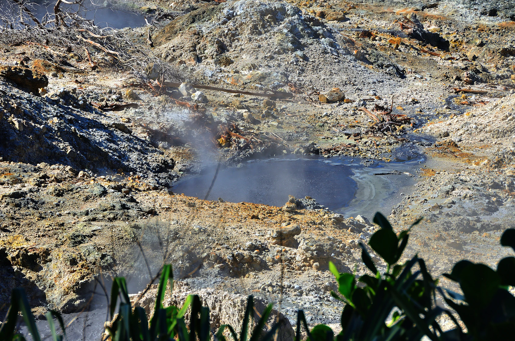 Steam rising from the volcanic sulphur springs near Soufrière, Saint Lucia