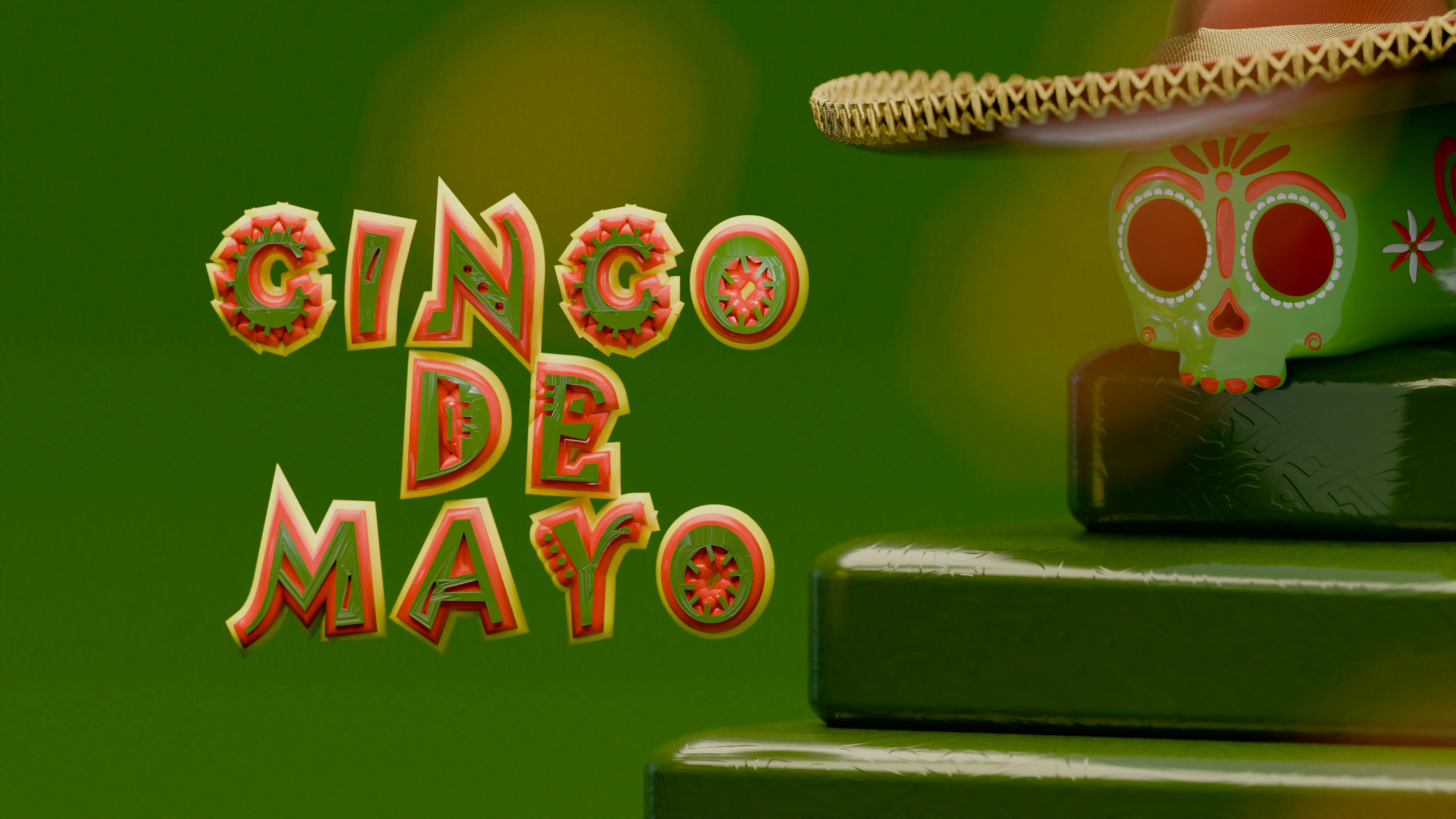 Cinco de Mayo Skull with Mariachi Hat on a Piramid for Mexico holiday