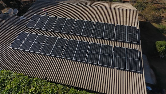 Solar panels are installed on a rooftop.