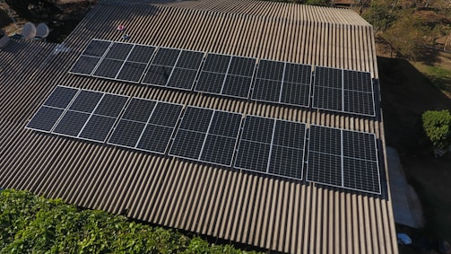 Solar panels are installed on a rooftop.