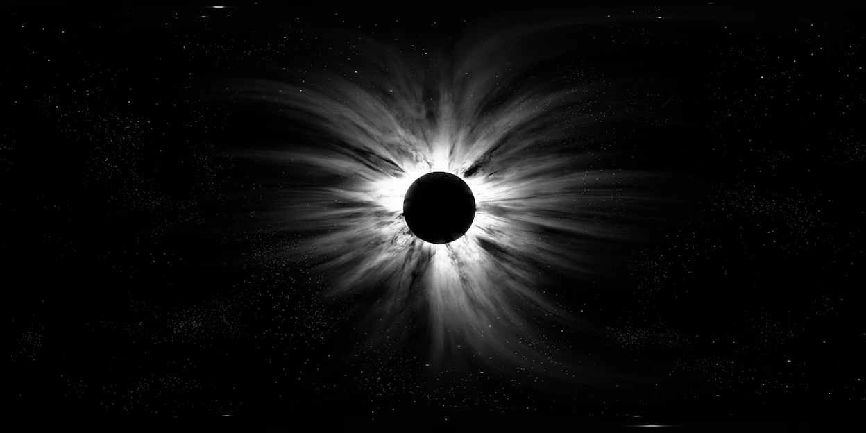 A solar eclipse with the sun's corona visible.