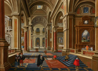 Interior of a grand cathedral with people gathered