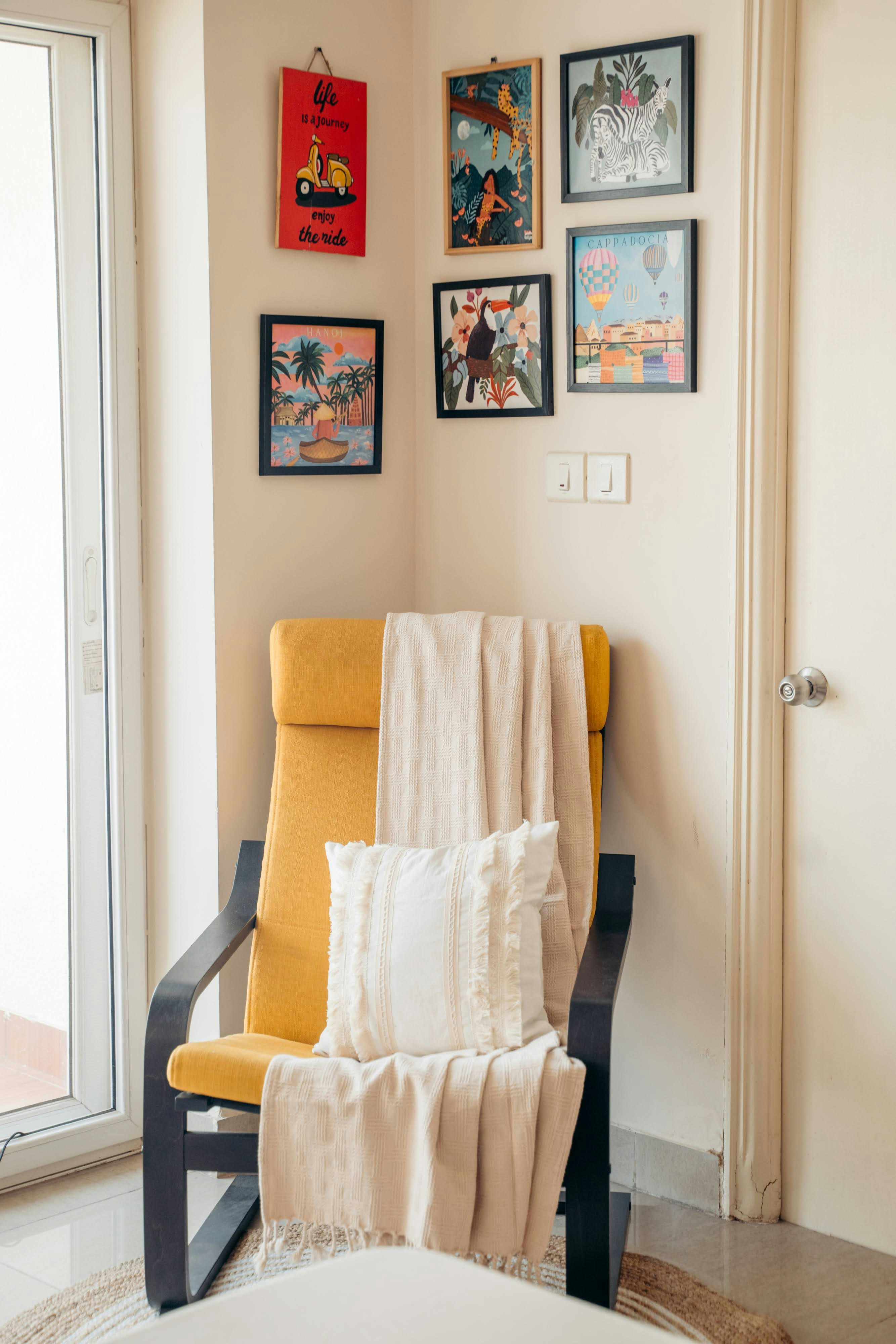 Decorative POP accent wall adding texture and depth to the bedroom.