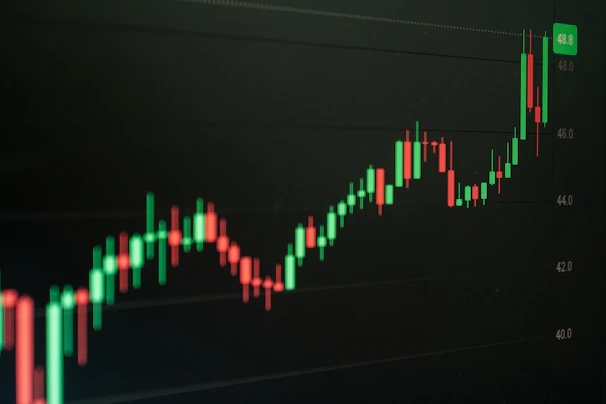 Stock chart indicates growth and potential profit.