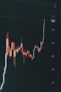 Stock market graph shows fluctuating trends.