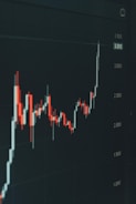Stock market graph shows fluctuating trends.