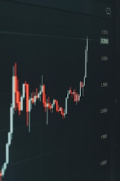 Stock market graph shows fluctuating trends.