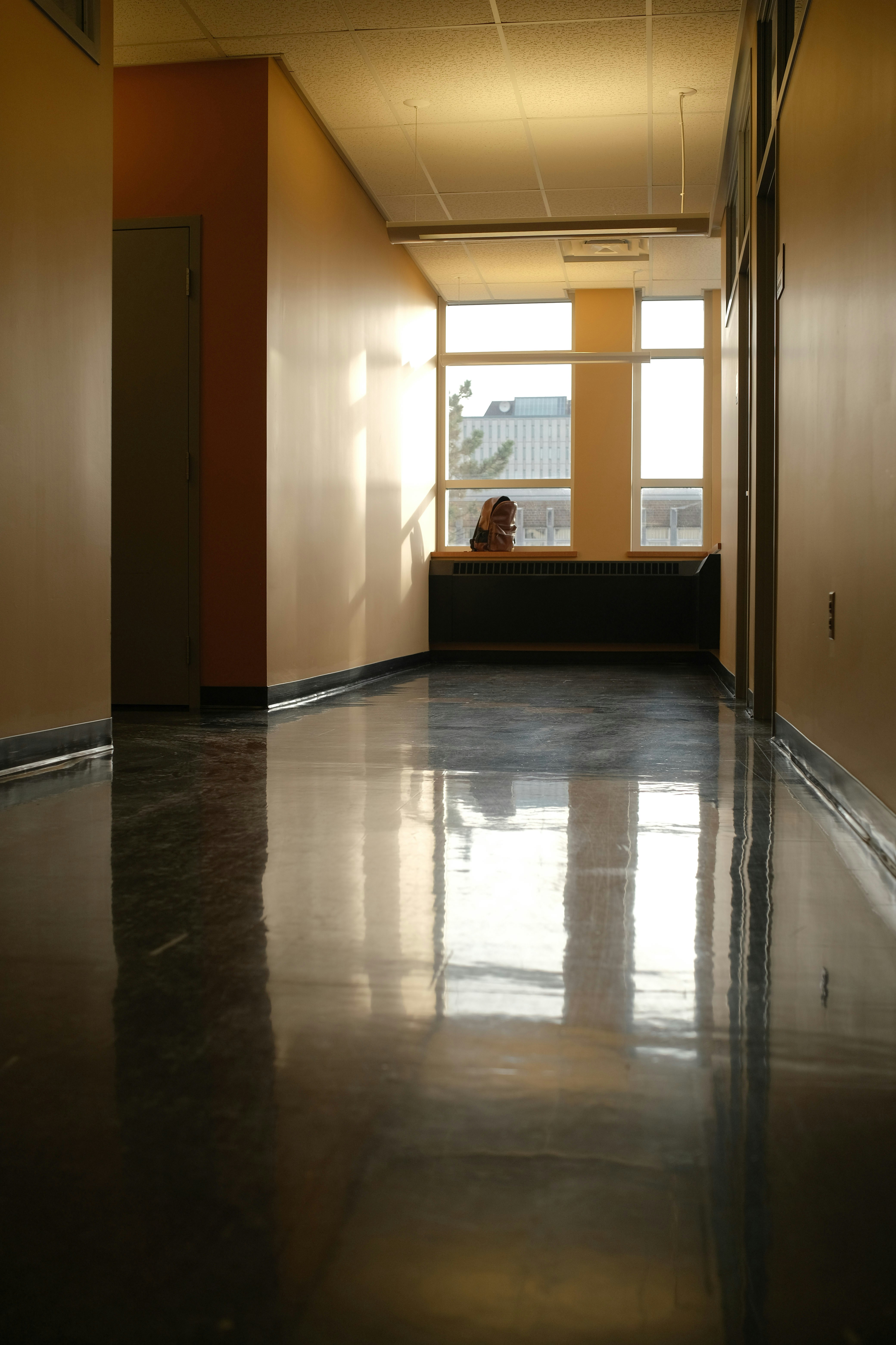 Empty School Hallway with Sunlight