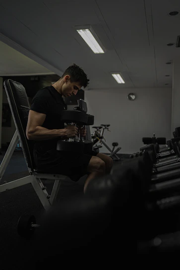 Man is working out at the gym.