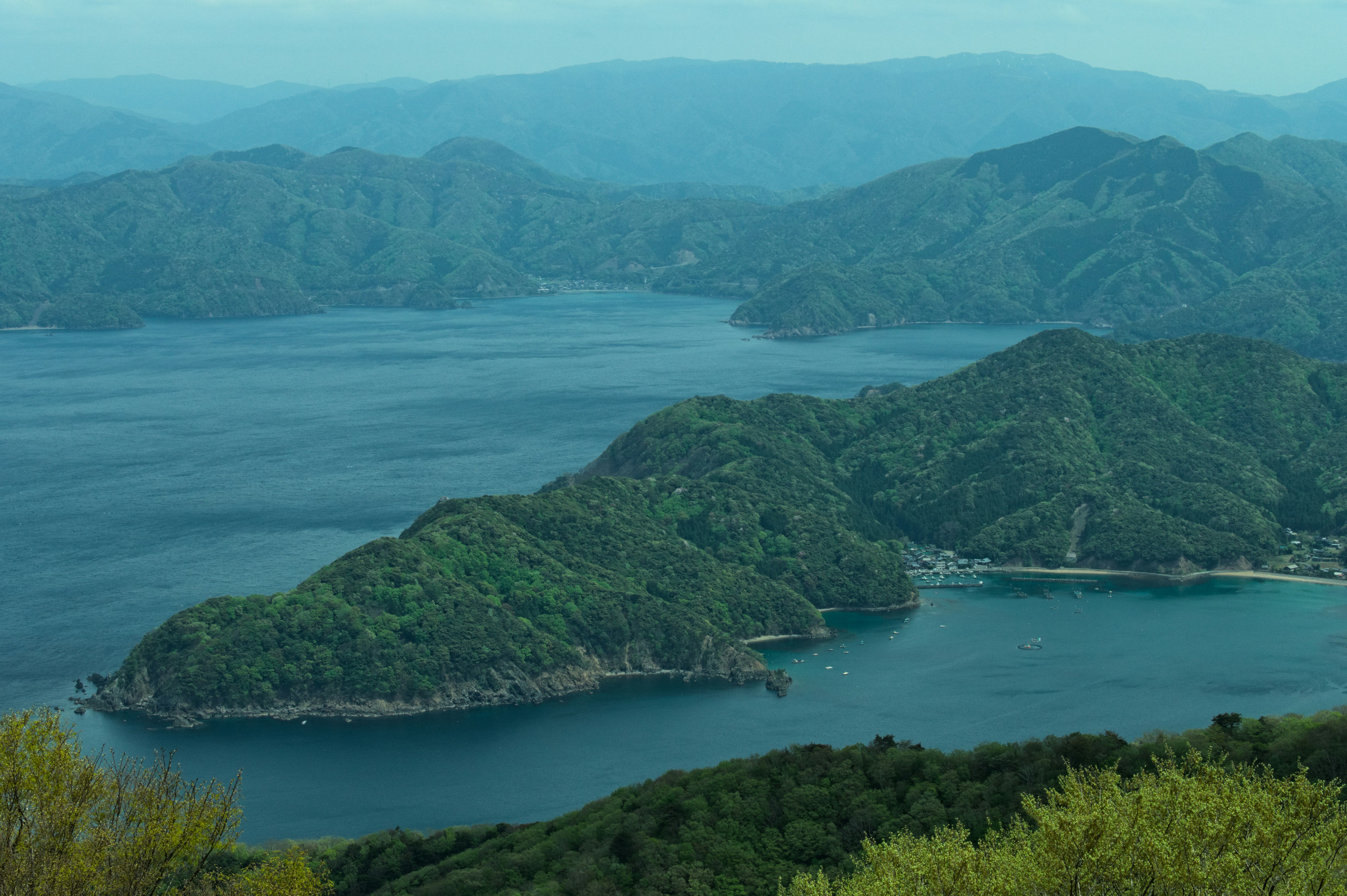 Mountains and water create a scenic landscape.