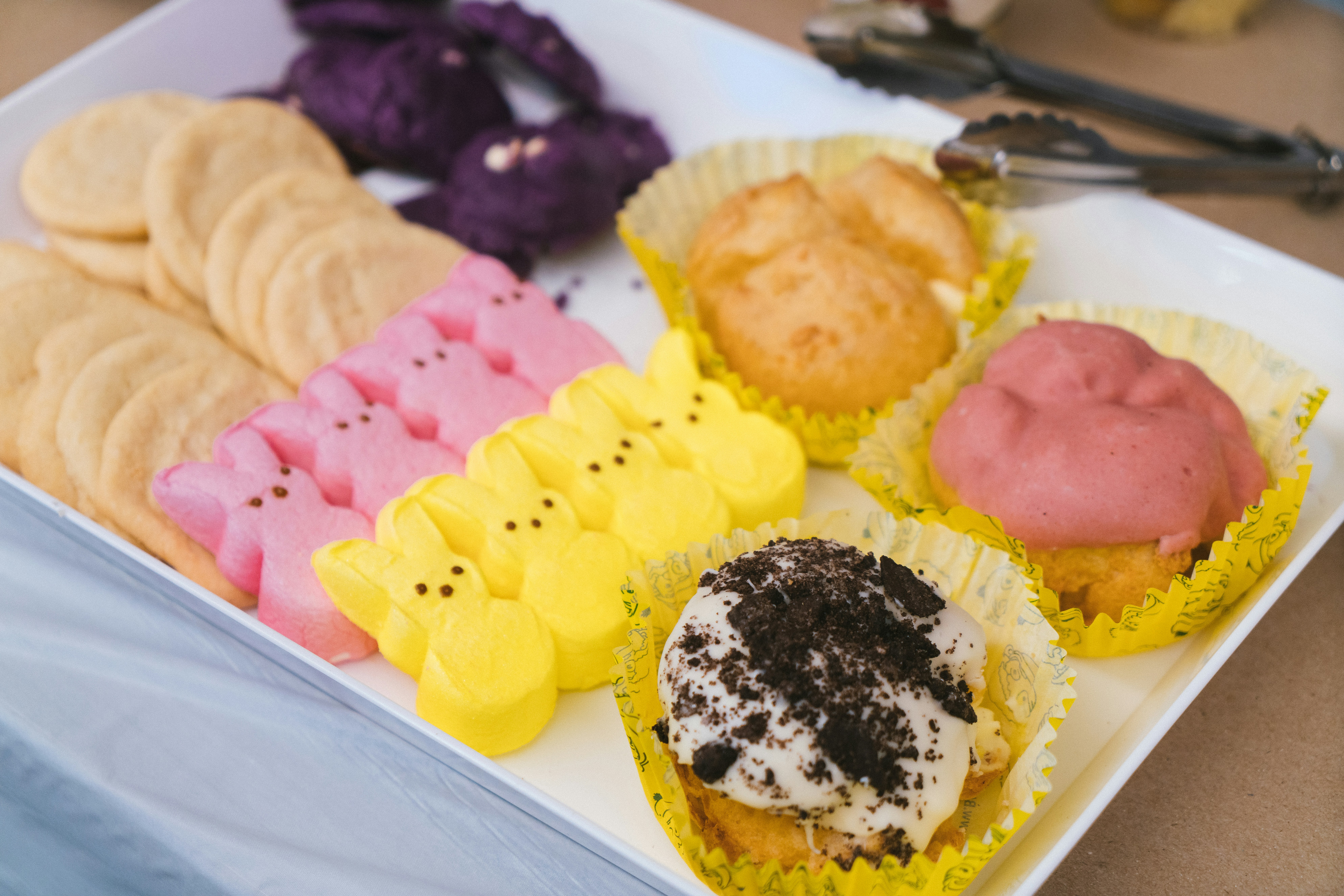 A platter of colorful sweets and treats.