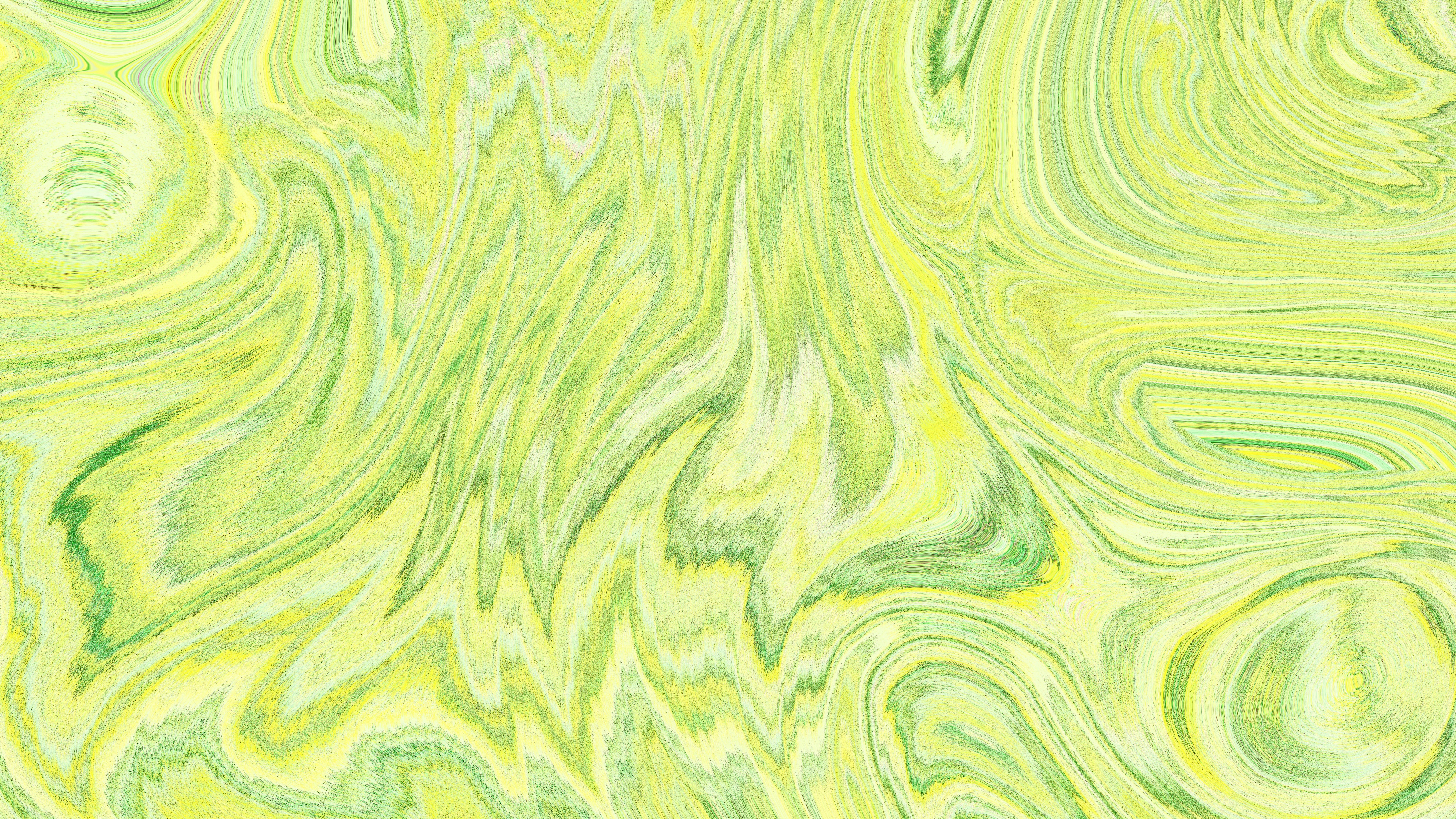 An abstract image with light greens and yellows; swirls and shapes like first across the photo.