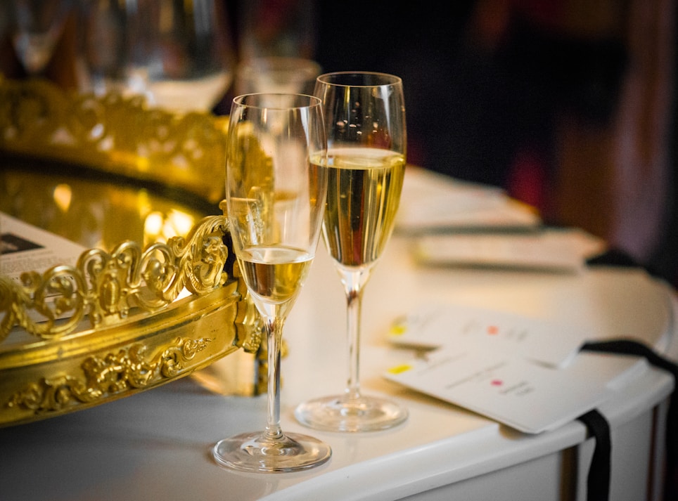 Two champagne glasses celebrate a special occasion.