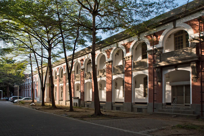 An old arched-window heritage building in Tainan, Taiwan