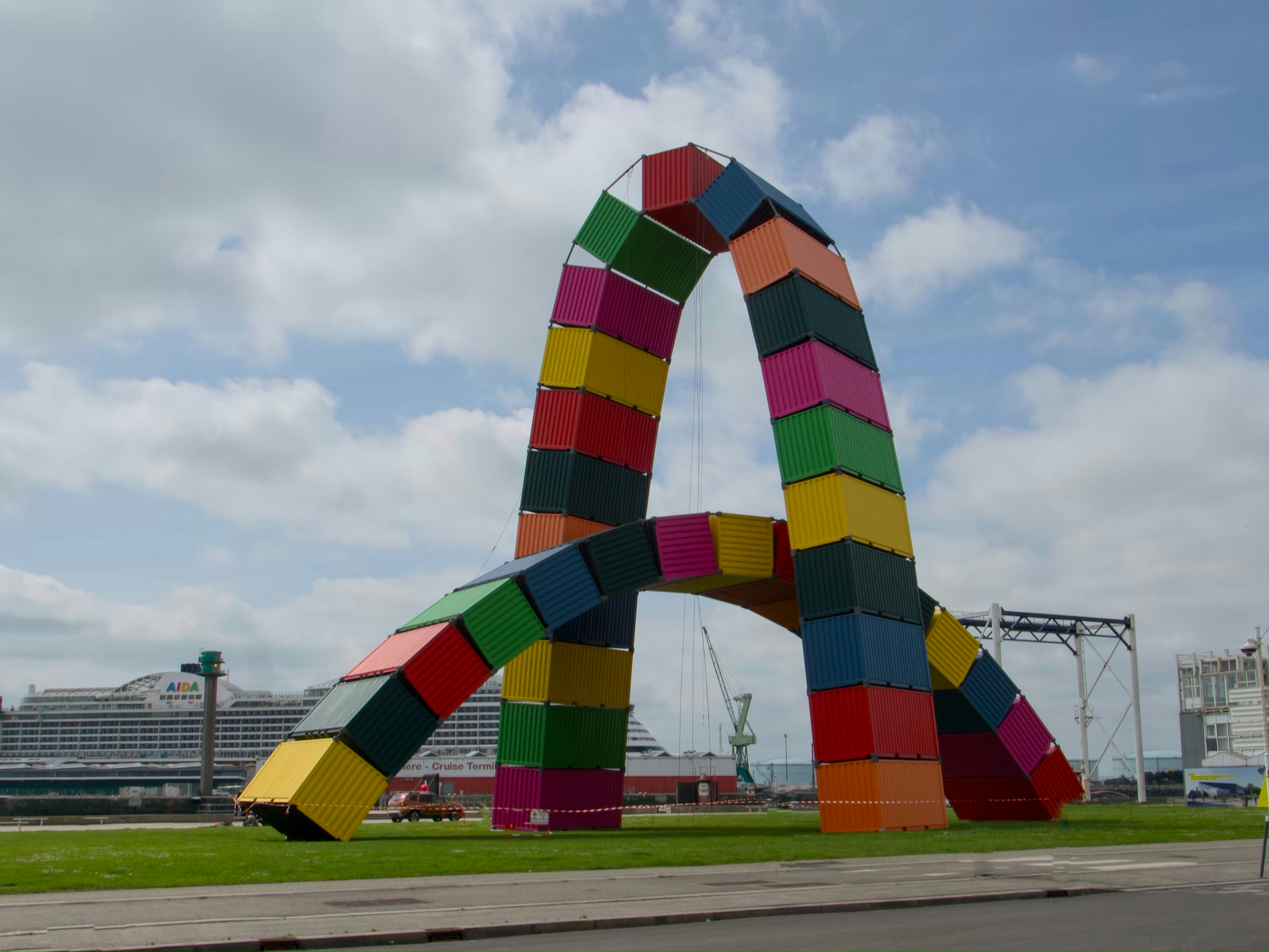 Stacked shipping containers
