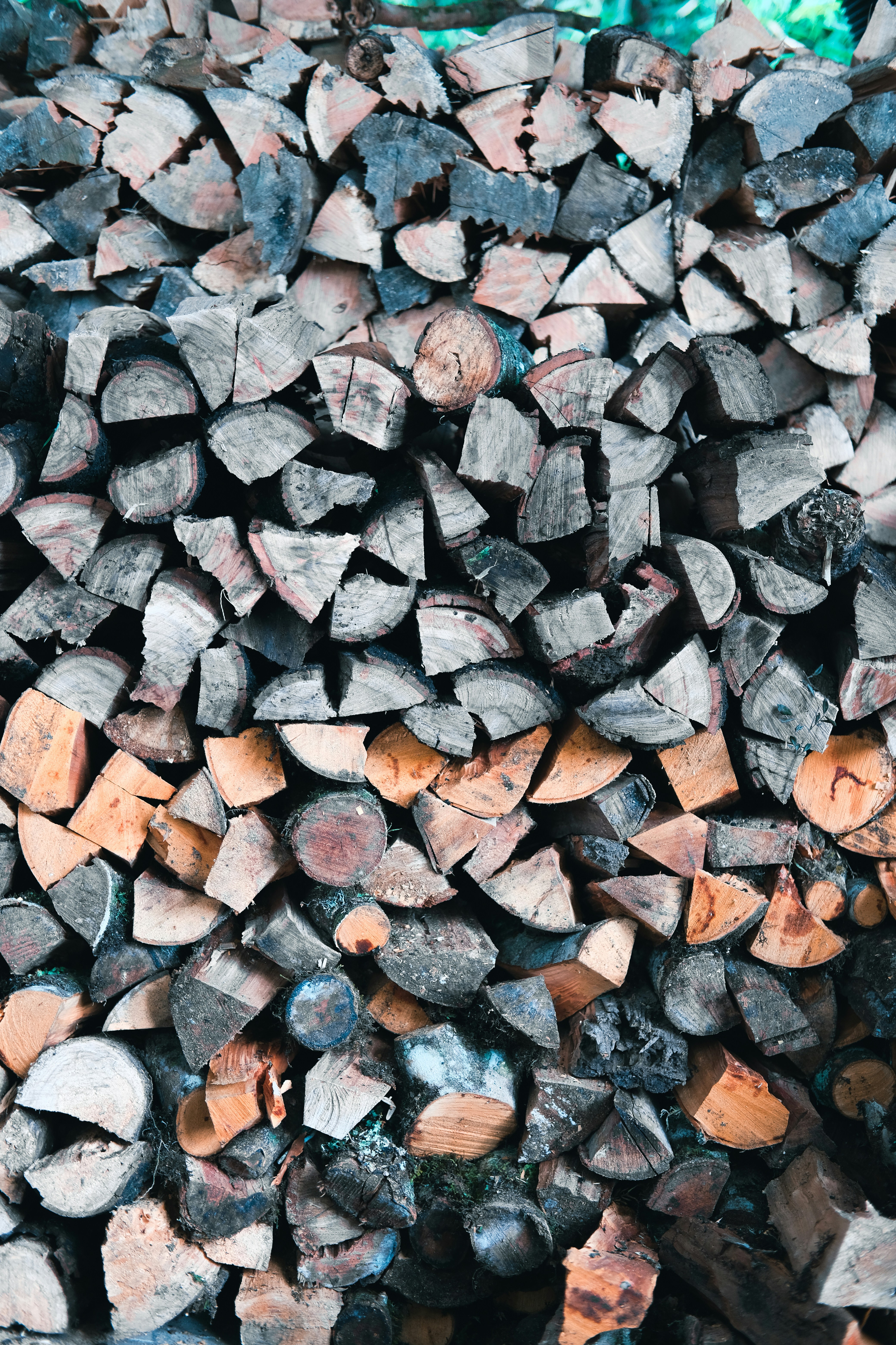 A stack of chopped firewood.