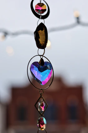 A beautiful crystal decoration is hanging.