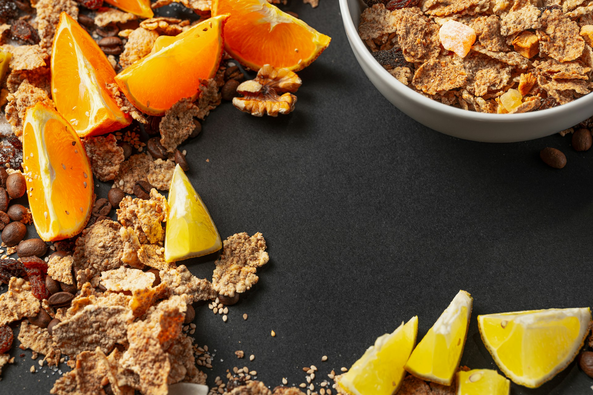 Cereal and fruit create a delicious and healthy breakfast.