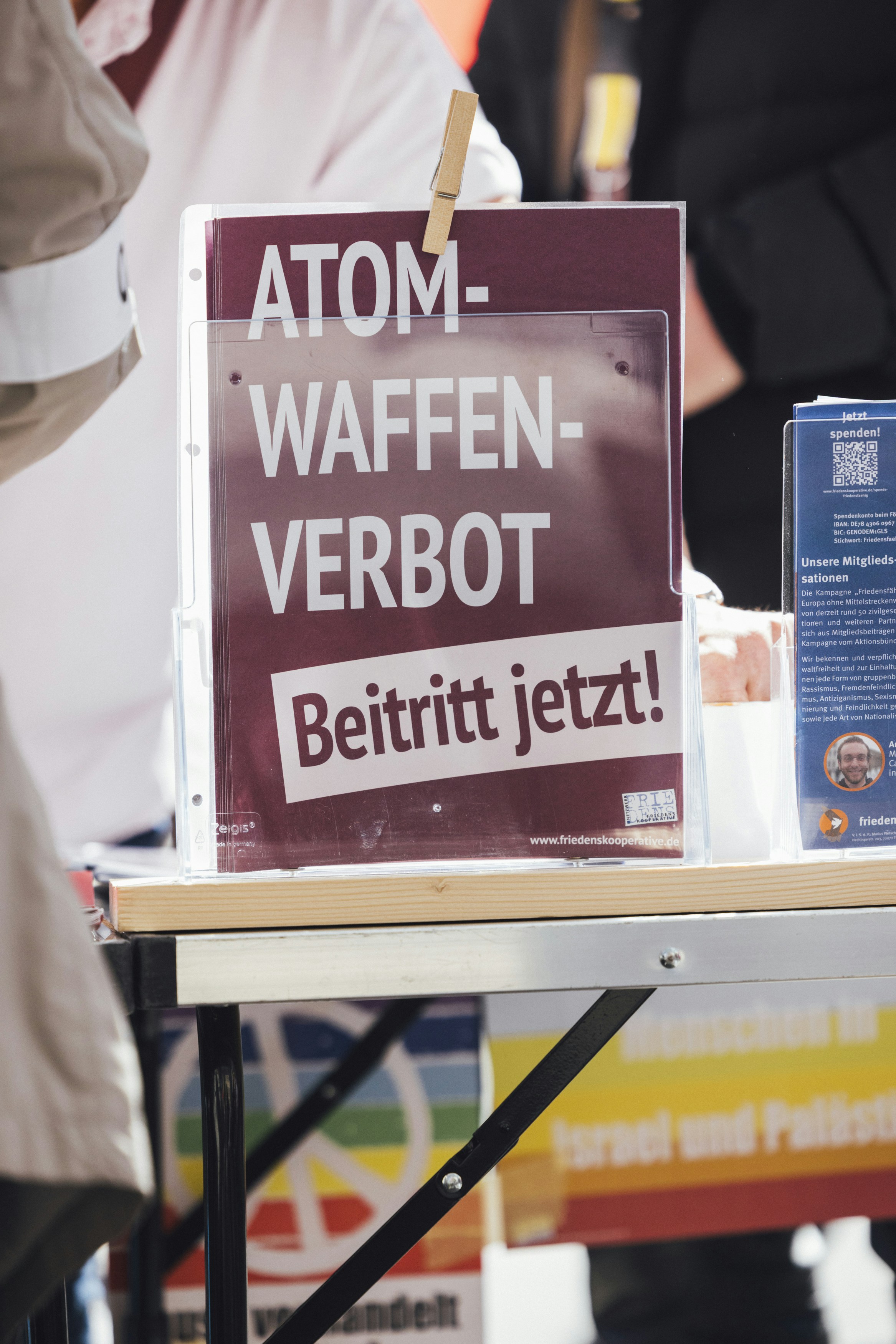 Sign advocating for a ban on nuclear weapons.