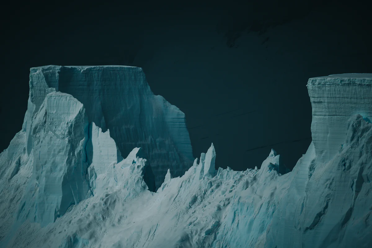 Icebergs in the dark waters of Antarctica