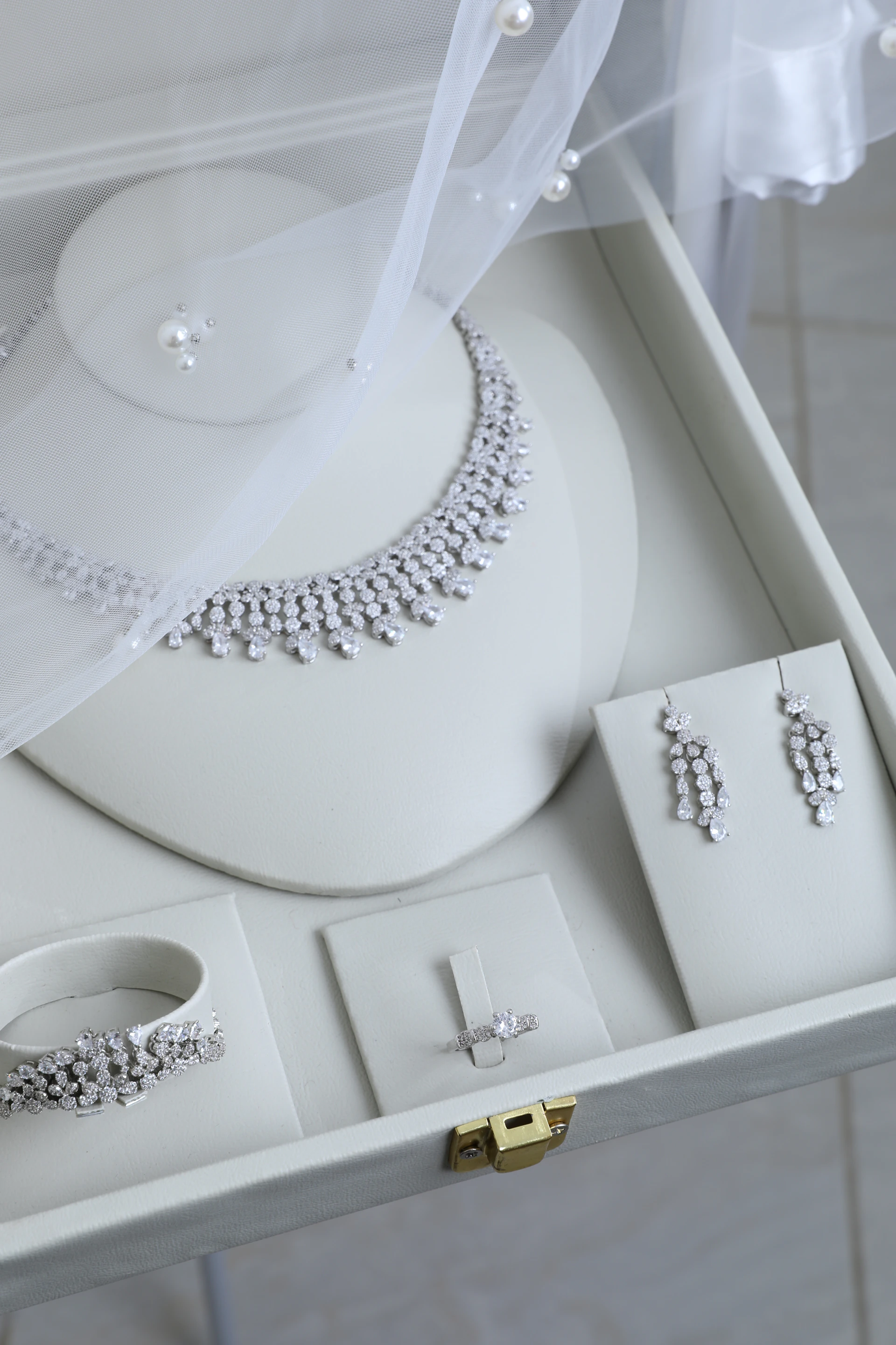 Elegant jewelry set presented in a beautiful case.