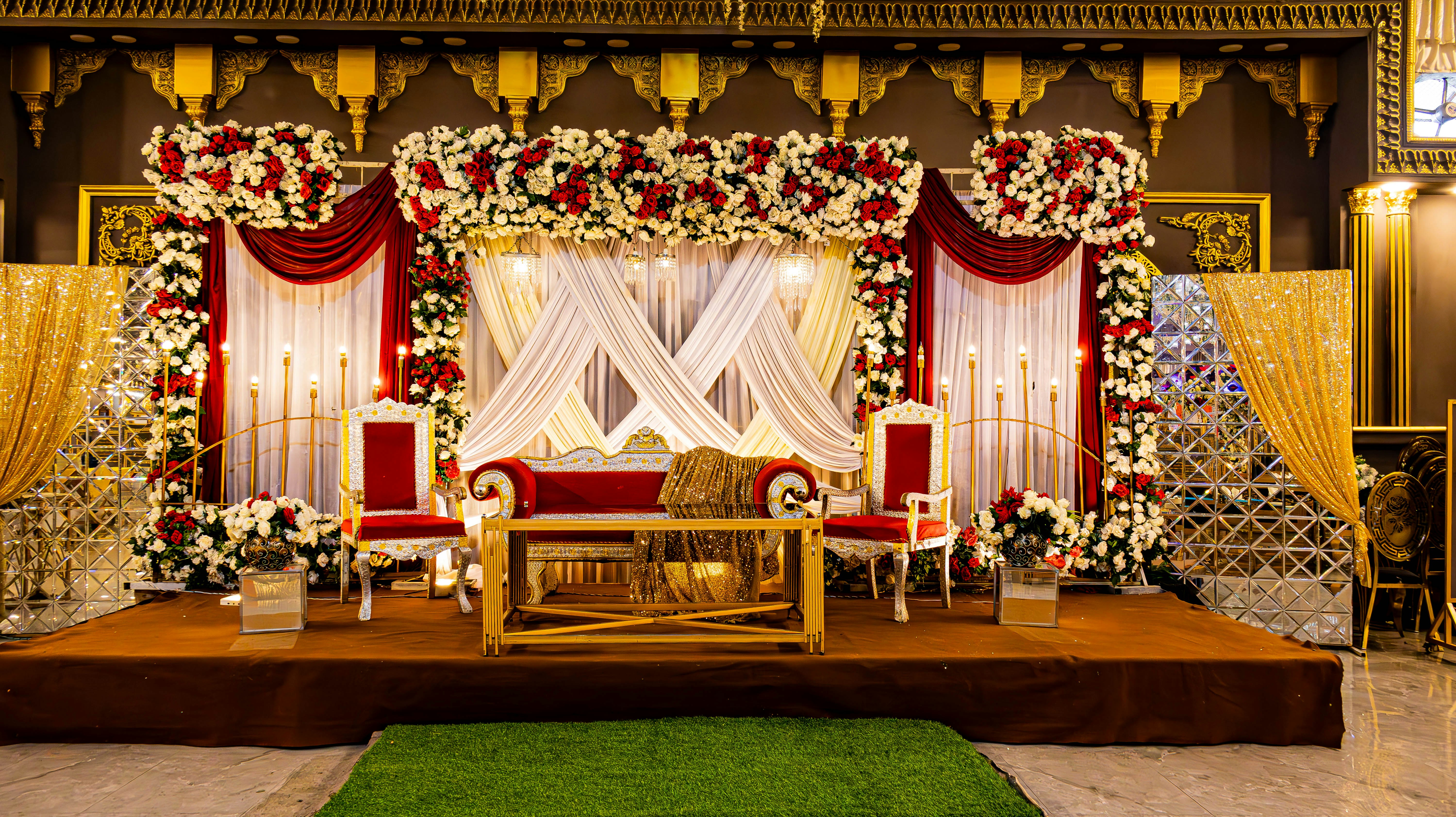 A beautifully decorated stage ready for a ceremony