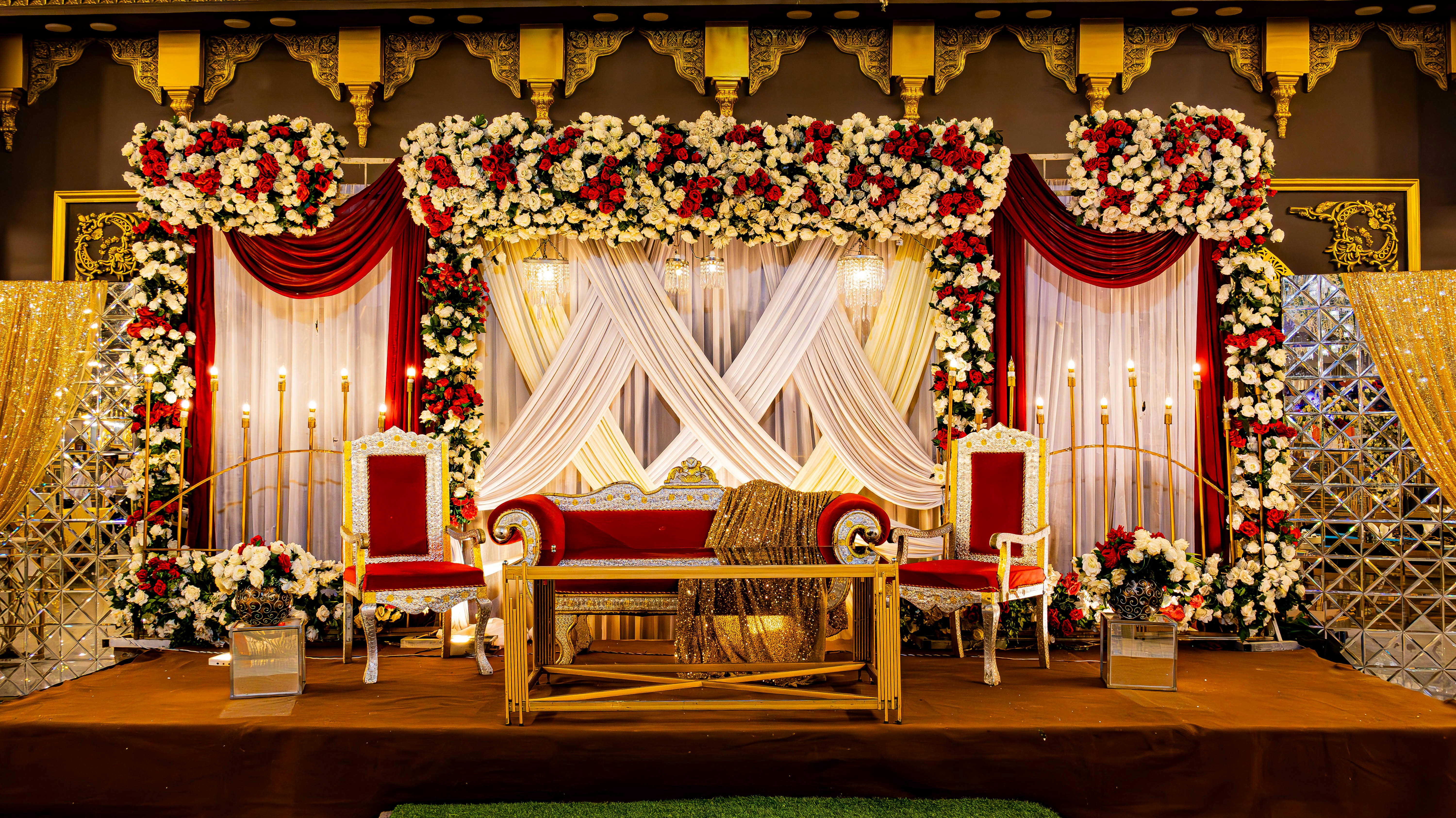 Beautiful wedding stage with flowers